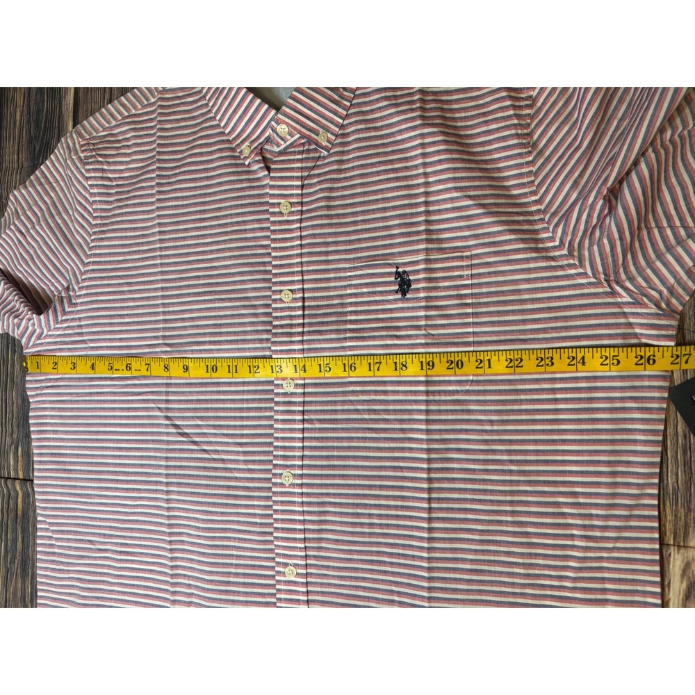 U.S. Polo Assn Shirt Mens 2XL Barberry Striped Short Sleeve Button Down NWT - Picture 5 of 14